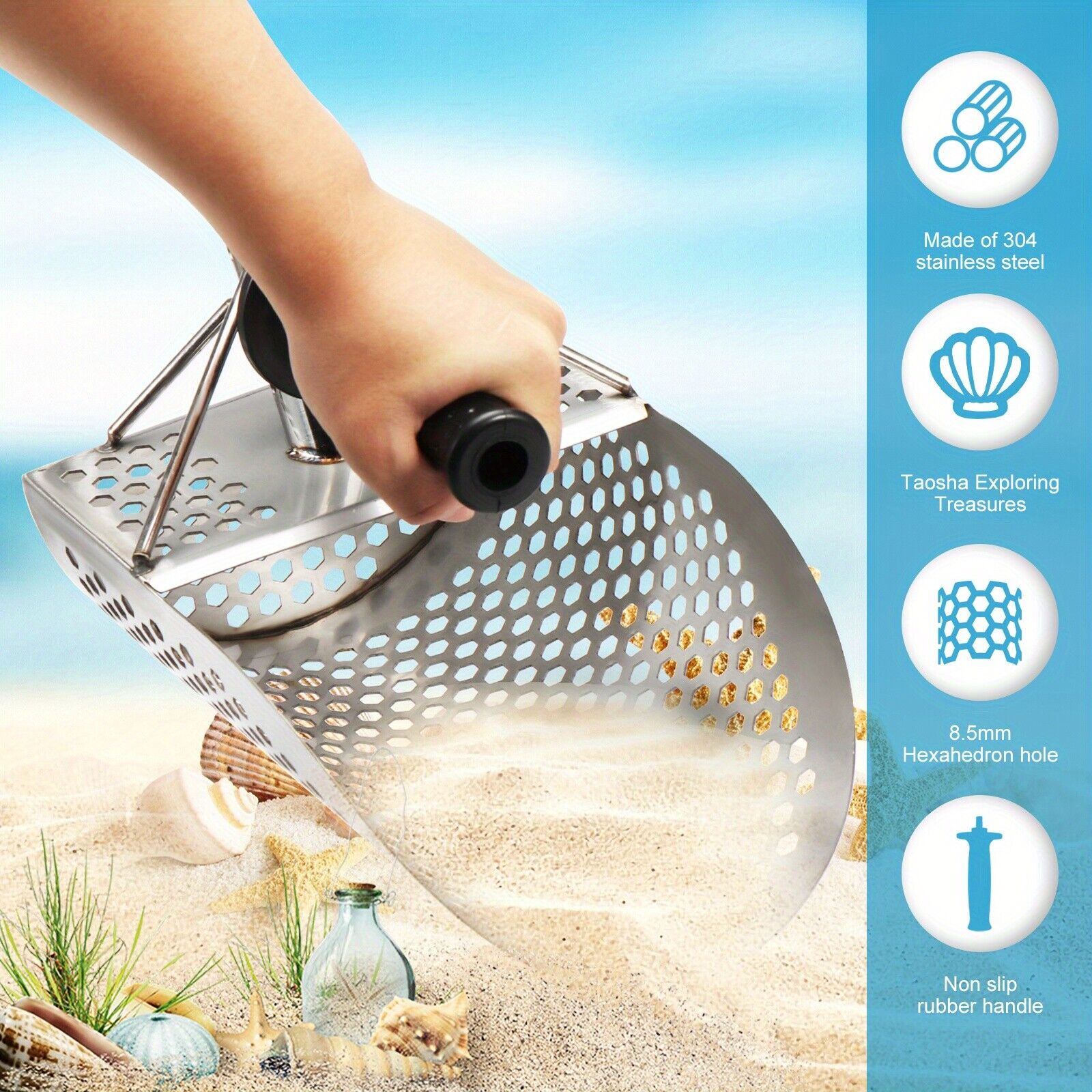 Sand Scoop Stainless Steel Beach Digging - Roestvrijstalen Strandzandschep Met Handvat Onderwater Zoeker