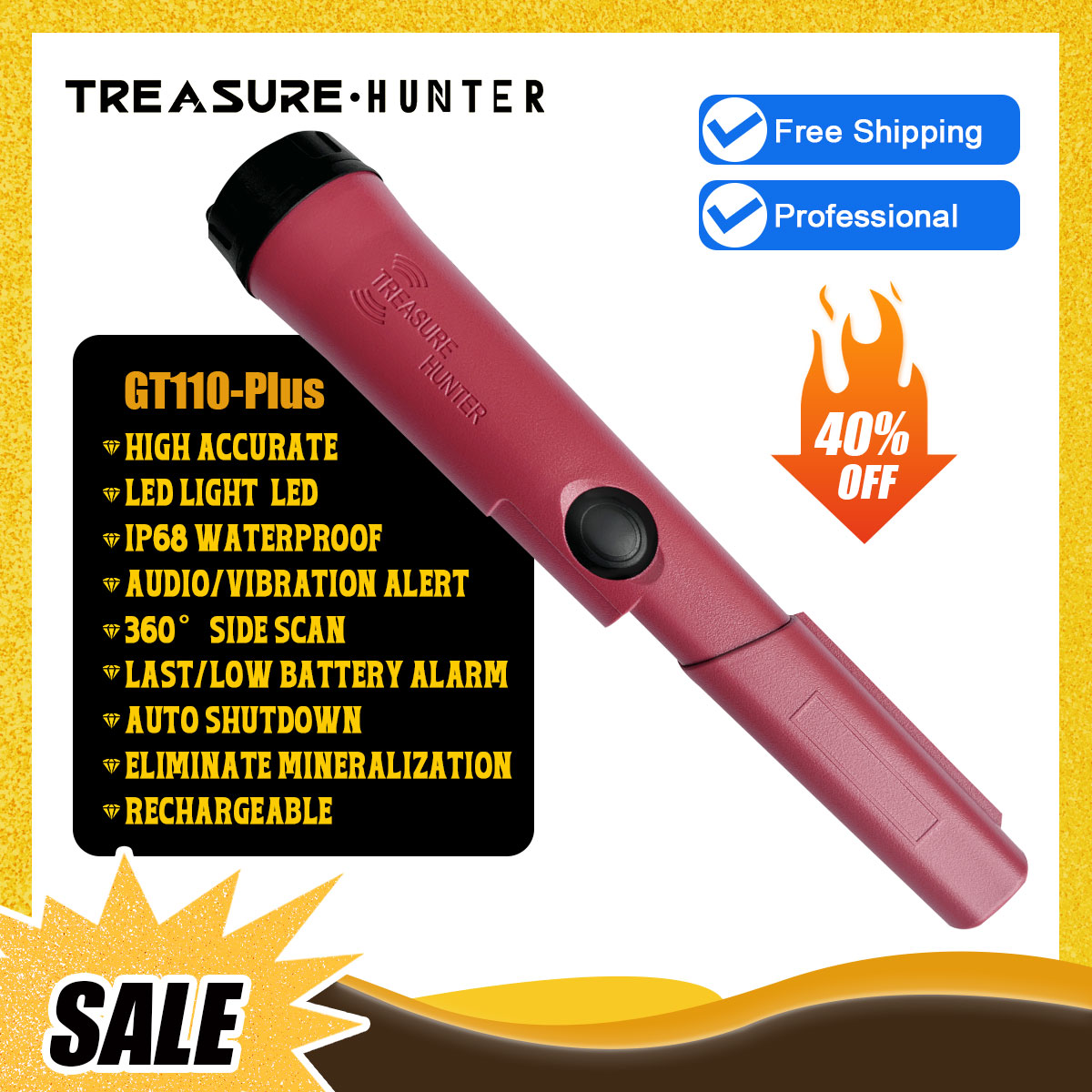 Treasure Hunter GT110-Plus Pin - Waterproof Metal Detector Pinpointer recensie en prijs